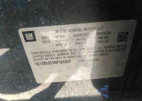 2017 Chevrolet Malibu Ls z USA, uszkodzony, nr VIN 1G1ZB5ST5HF124384